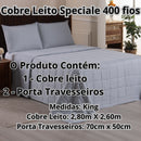 Colcha Cobre Leito King 3 Peças Percal 400 Fios Dupla Face Matelado Na Costura - Raraluz Casa - Cinza